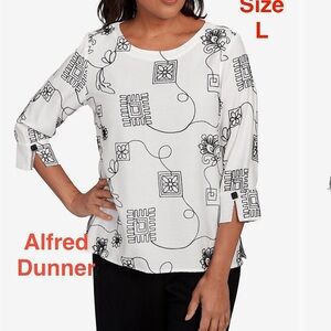 Alfred Dunner Women's Geometric Floral Soutache Embroidered Top
